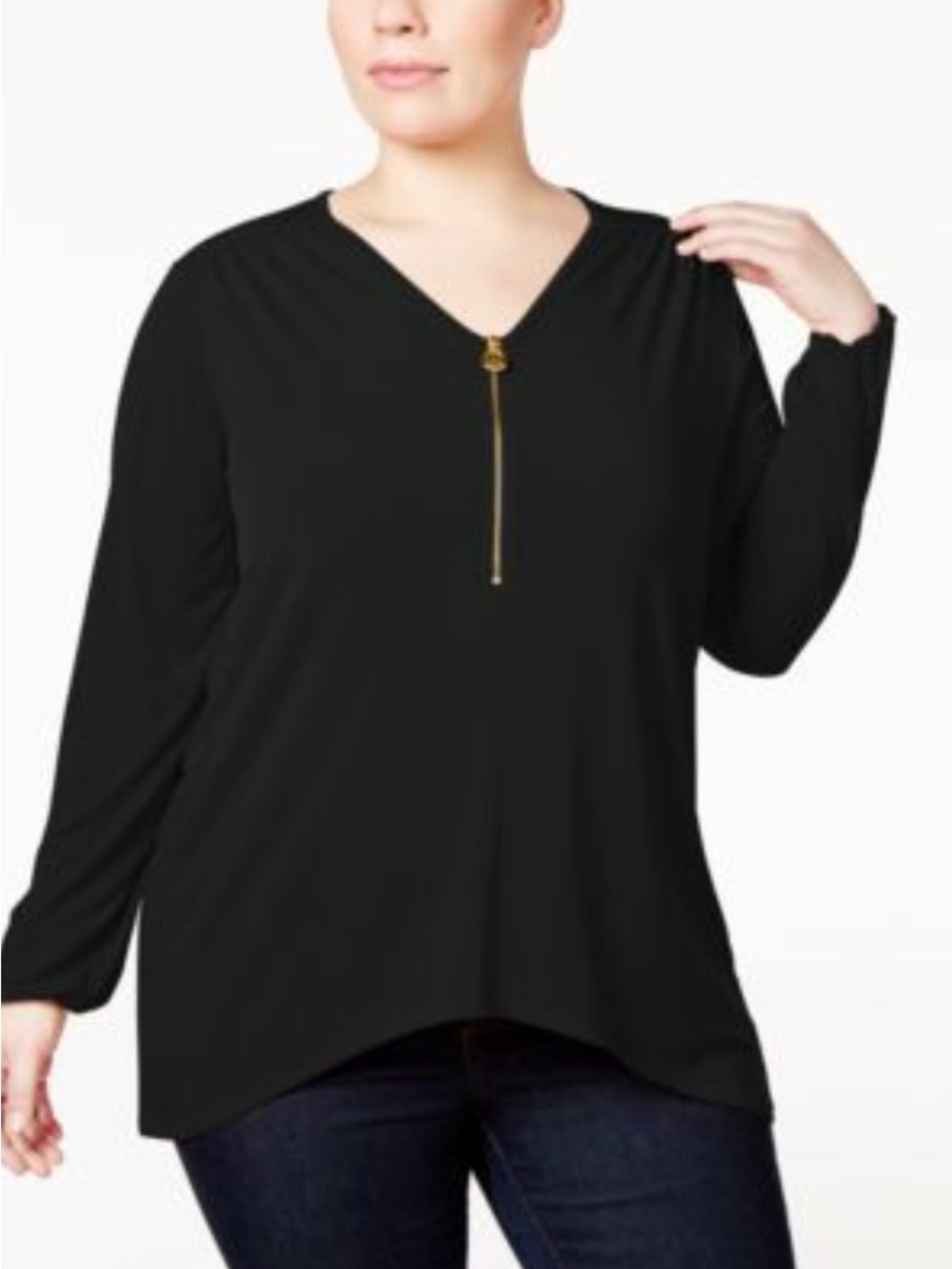 Black V-Neck Zip-Accent Women's Top